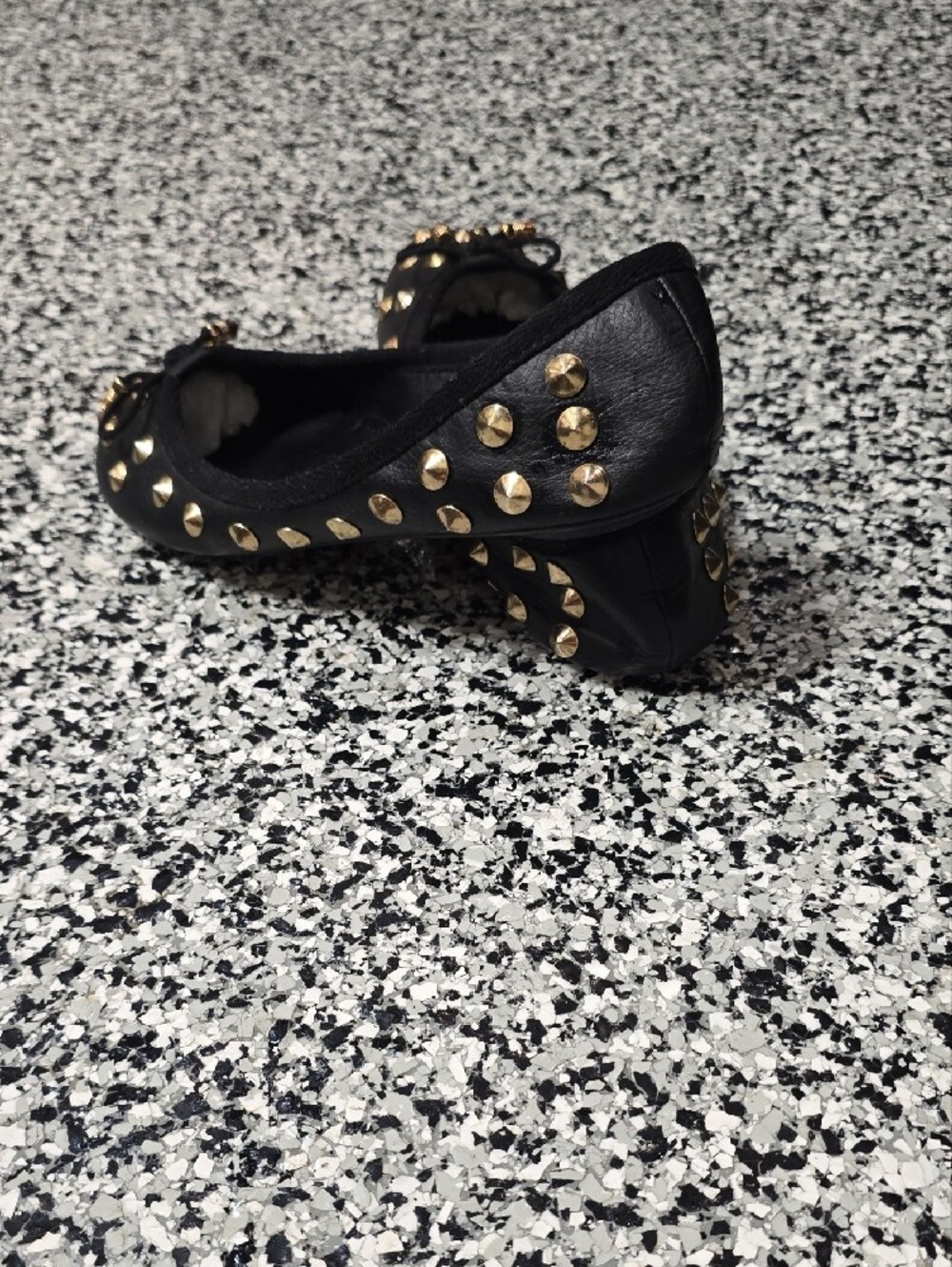 Henry Ferrera Black Ballet Flats with Gold Studs - Picture 3 of 4